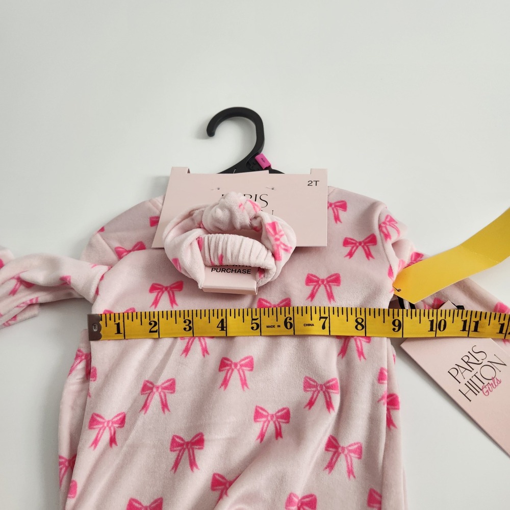 NWT Toddler Girls 2T Pink Velour Bow Pajama Sleepwear 3 Piece Set‎ - Picture 6 of 8